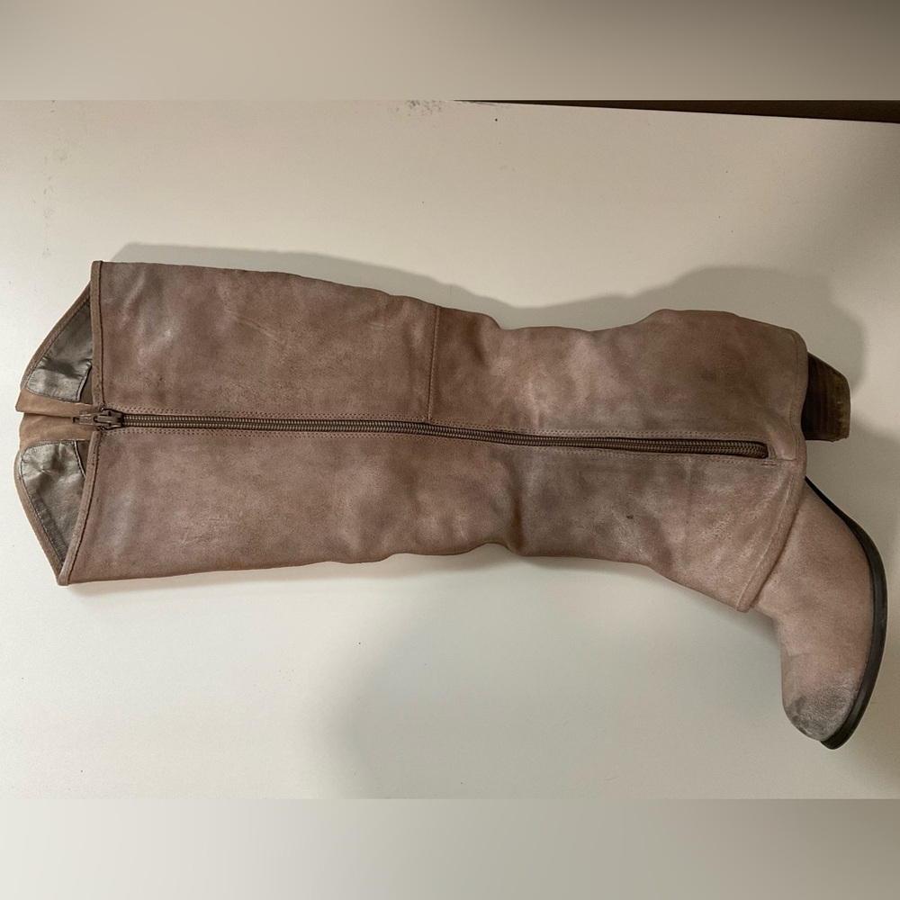 Fergie Knee-High Beige Zip-Up Boots